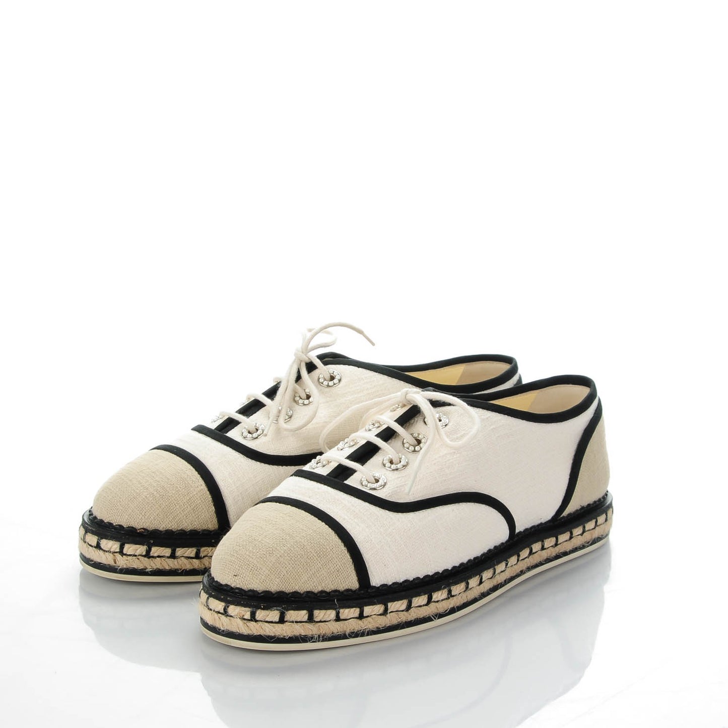 Cotton Lace Up Espadrilles 37.5 Beige
