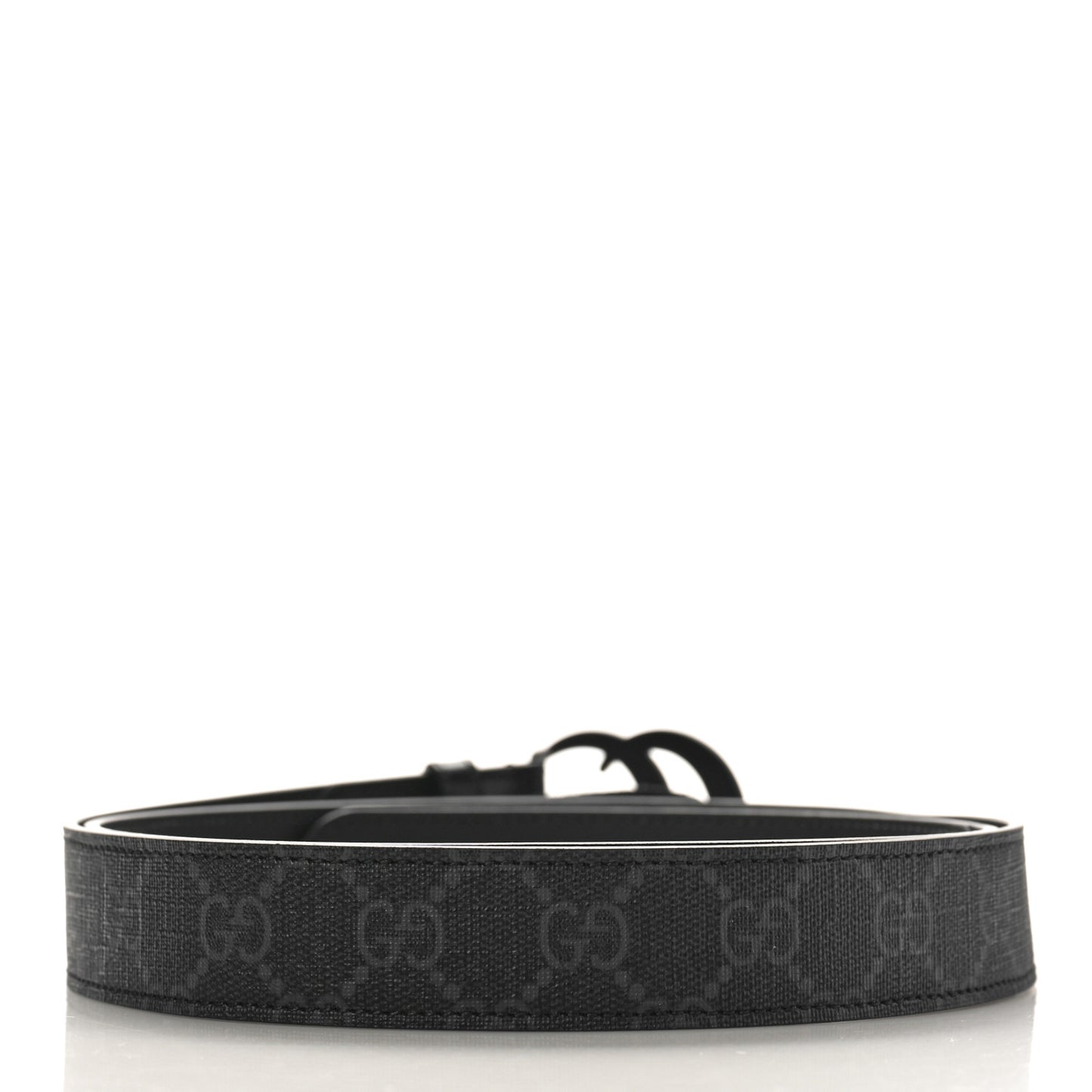 GG Supreme Monogram Plutone Calfskin Enamel Monochrome Double G 30mm Belt 110 44 Black Opaco Black