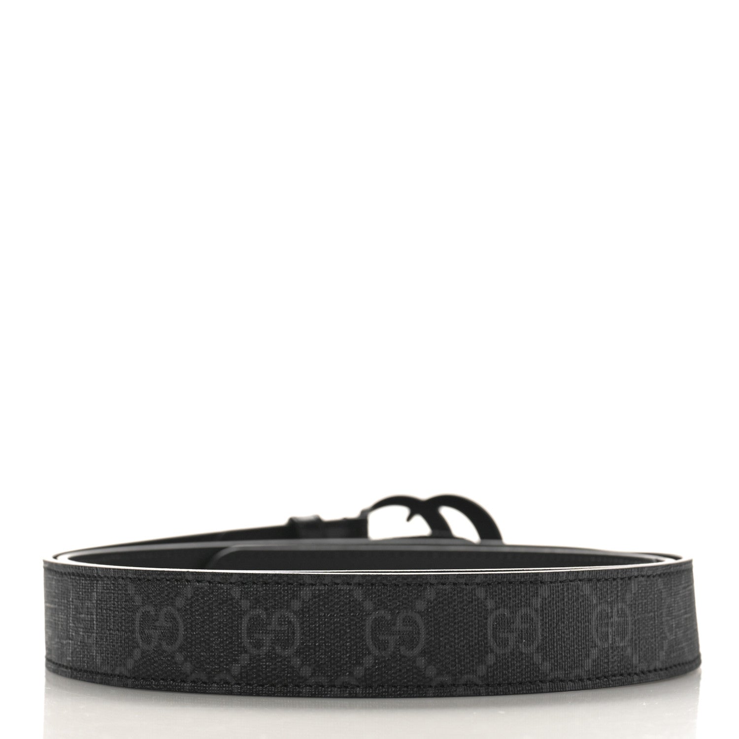 Gucci GG Supreme Monogram Plutone Calfskin Enamel Monochrome Double G 30mm Belt 110 44 Black Opaco Black 2 of 3