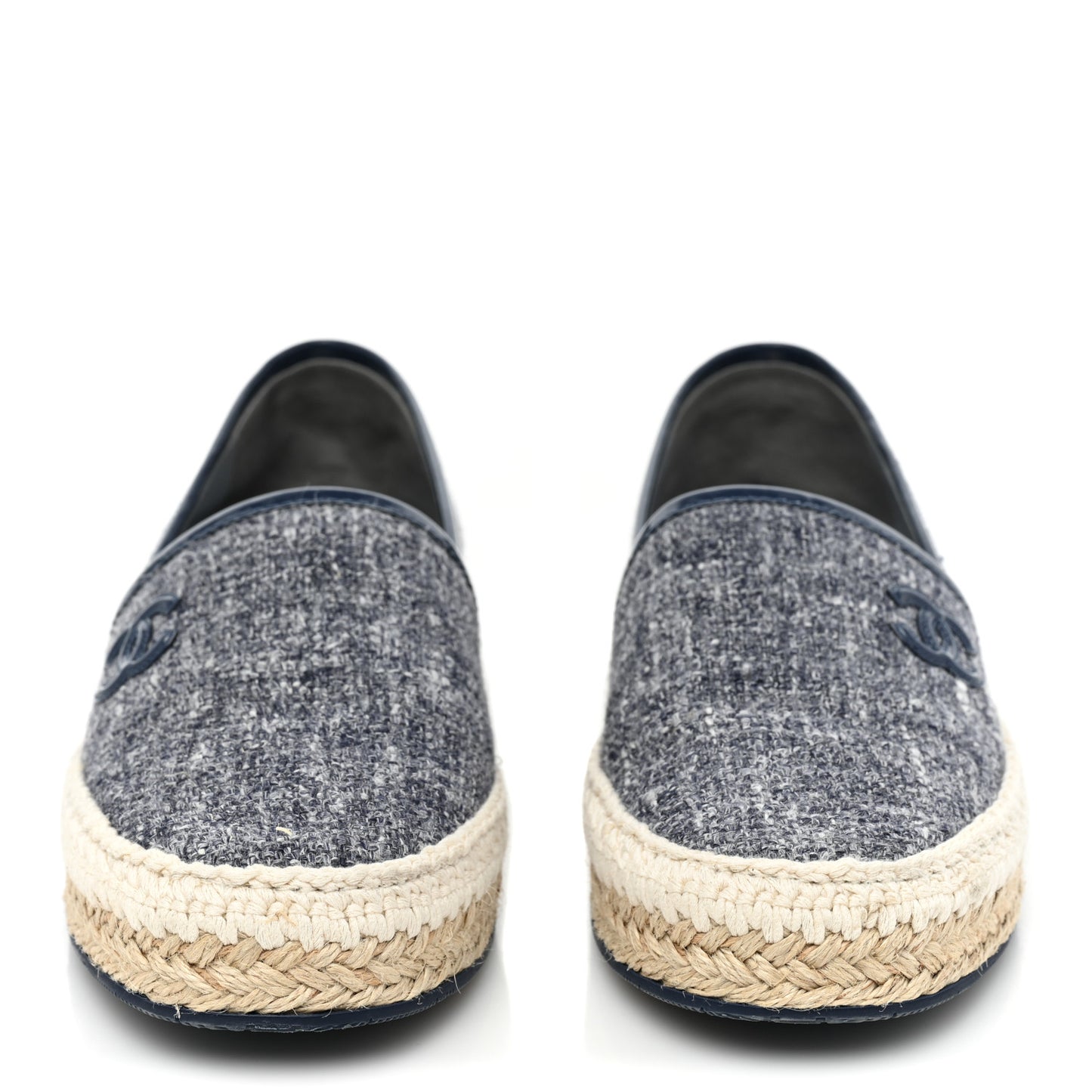 Fabric Patent Calfskin CC Espadrilles 37 Blue