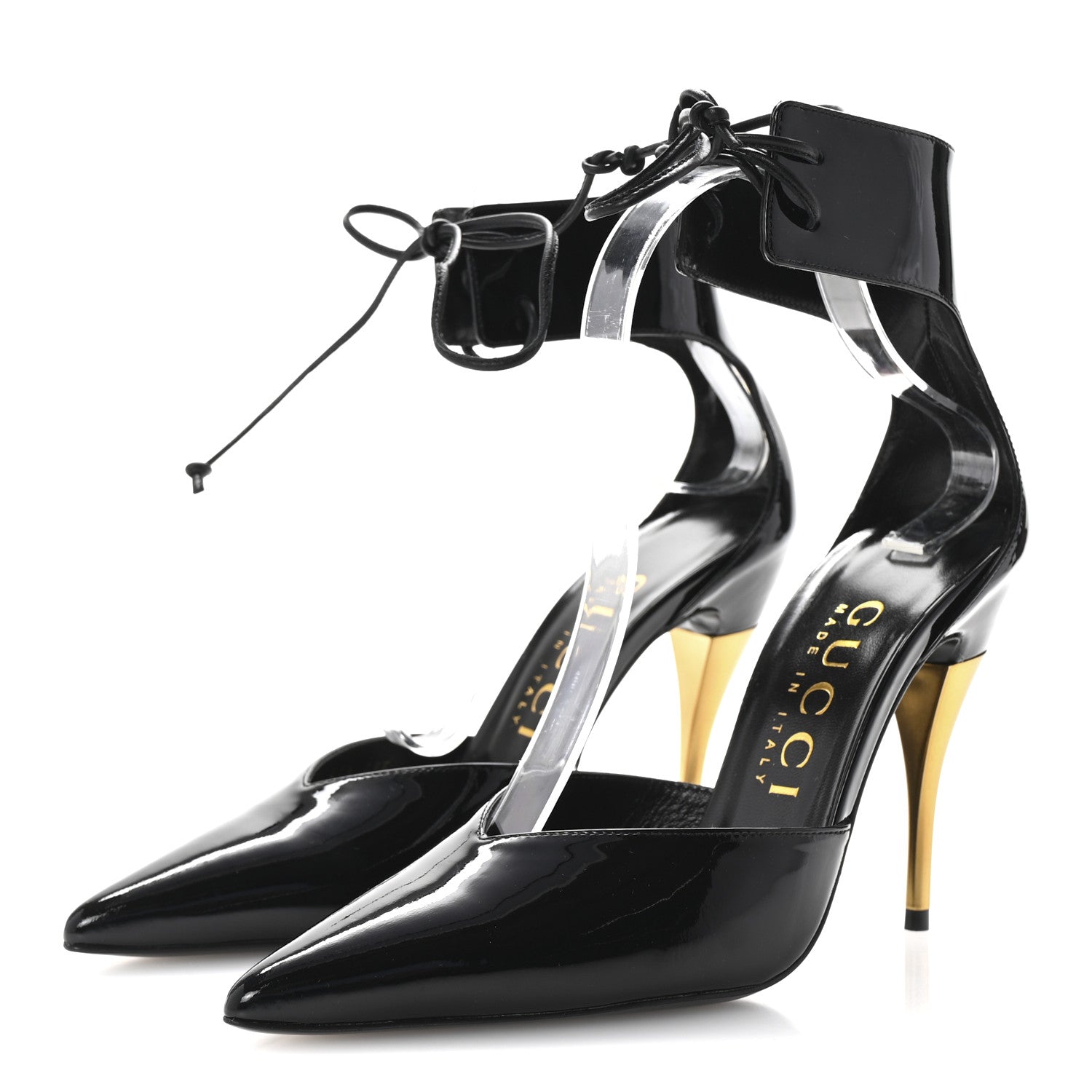 Gucci Vitello Vernice Soft Nappa Priscilla Ankle Cuff Pumps 37.5 Black 4 of 10