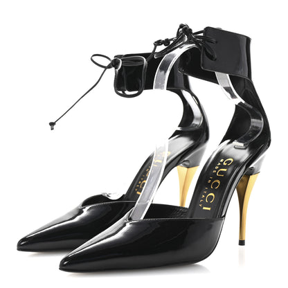 Gucci Vitello Vernice Soft Nappa Priscilla Ankle Cuff Pumps 37.5 Black 4 of 10