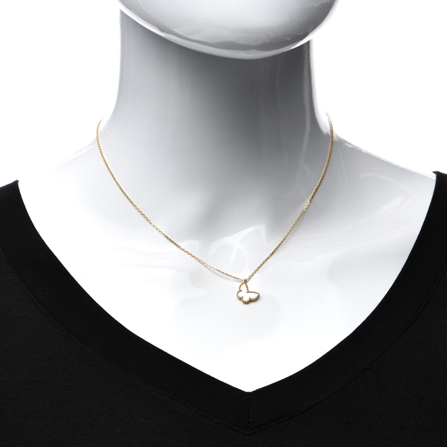 18K Yellow Gold Mother of Pearl Sweet Alhambra Butterfly Pendant Necklace