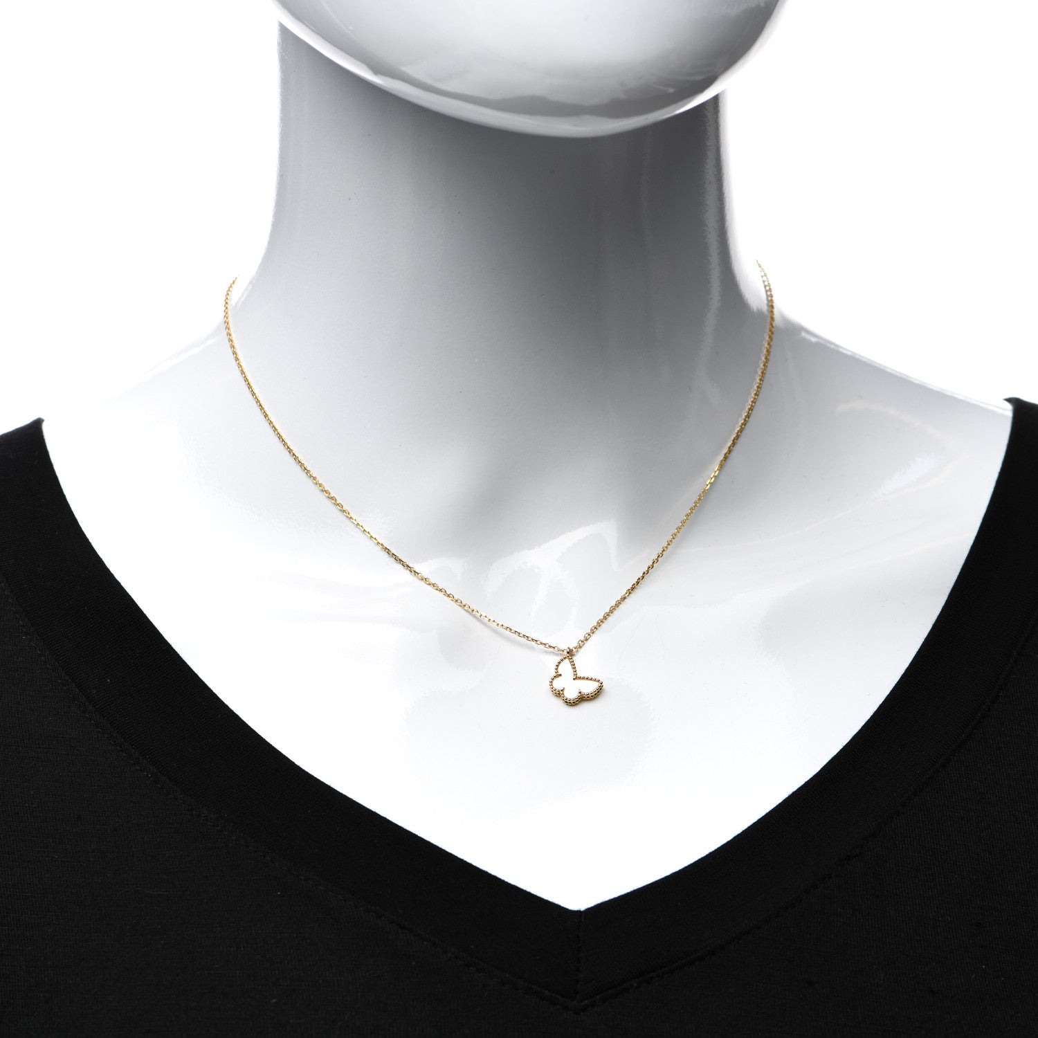 Van Cleef & Arpels 18K Yellow Gold Mother of Pearl Sweet Alhambra Butterfly Pendant Necklace 2 of 6