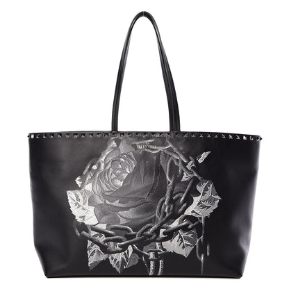 Valentino Garavani X UNDERCOVER Calfskin Print Rockstud Shoulder Tote Black 1 of 11