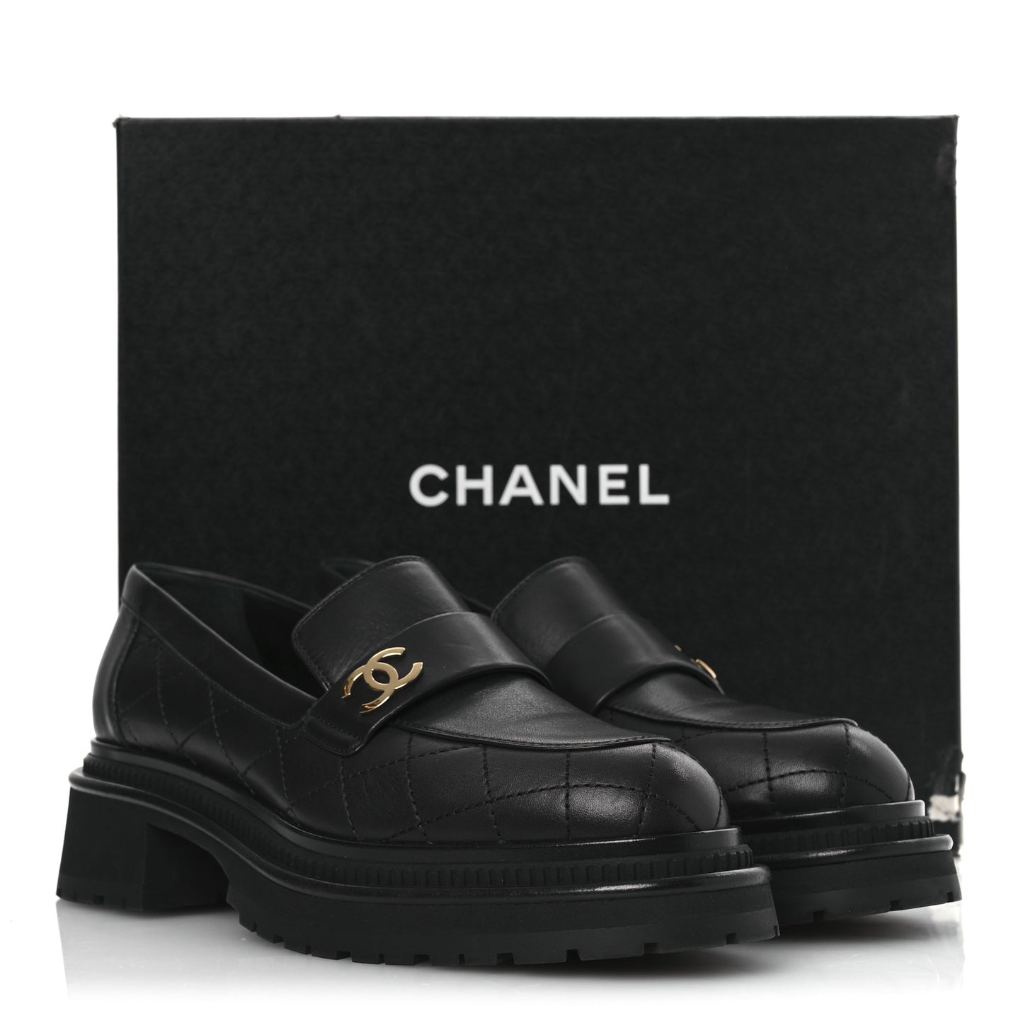 Calfskin Quilted CC Mocassin Loafers 40.5 Black