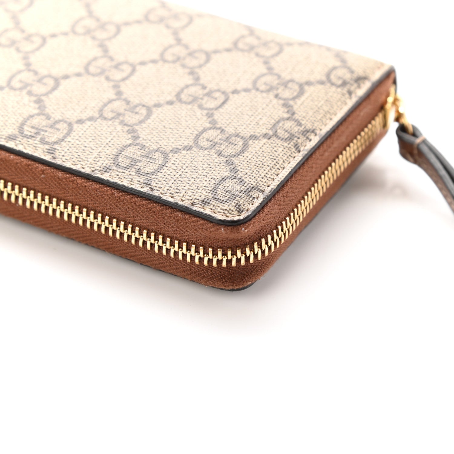 Gucci GG Supreme Monogram Cuoio Toscano Zip Around Wallet Beige Ebony Cuir 9 of 10