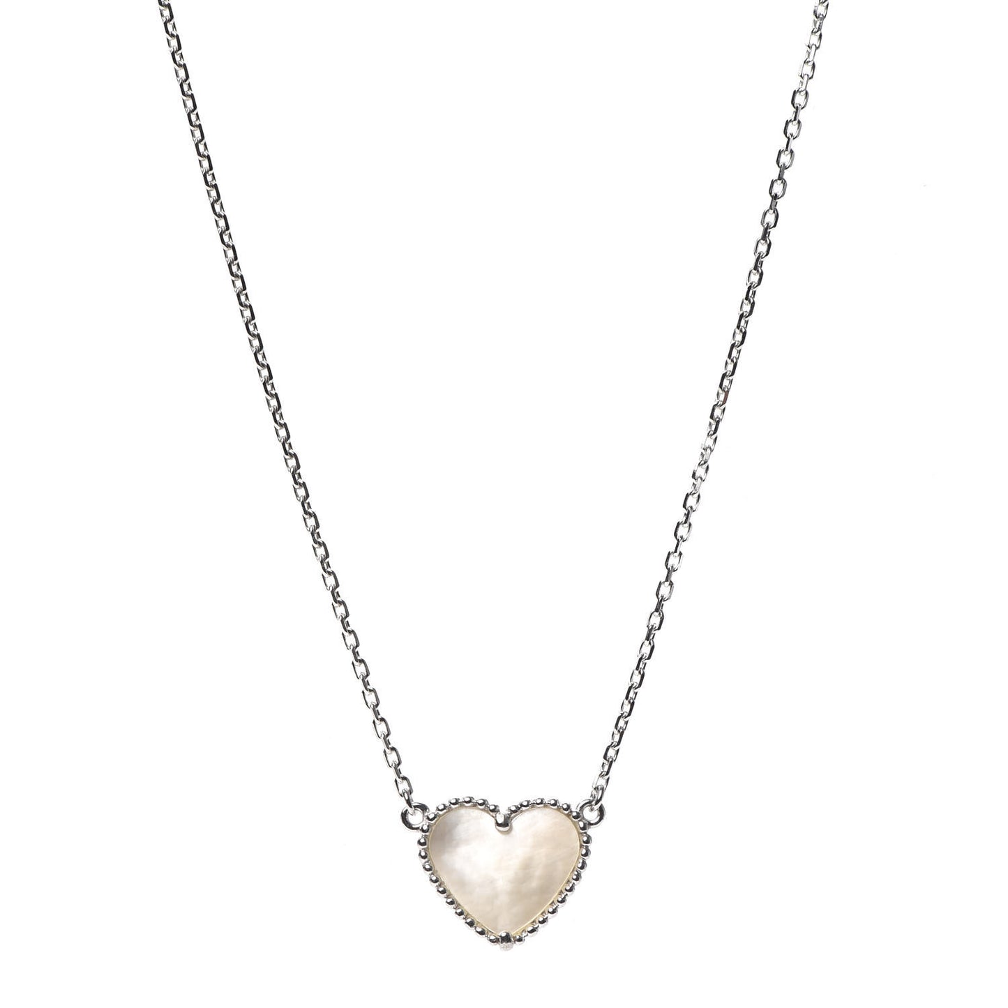 18K White Gold Mother of Pearl Lucky Alhambra Heart Pendant Necklace