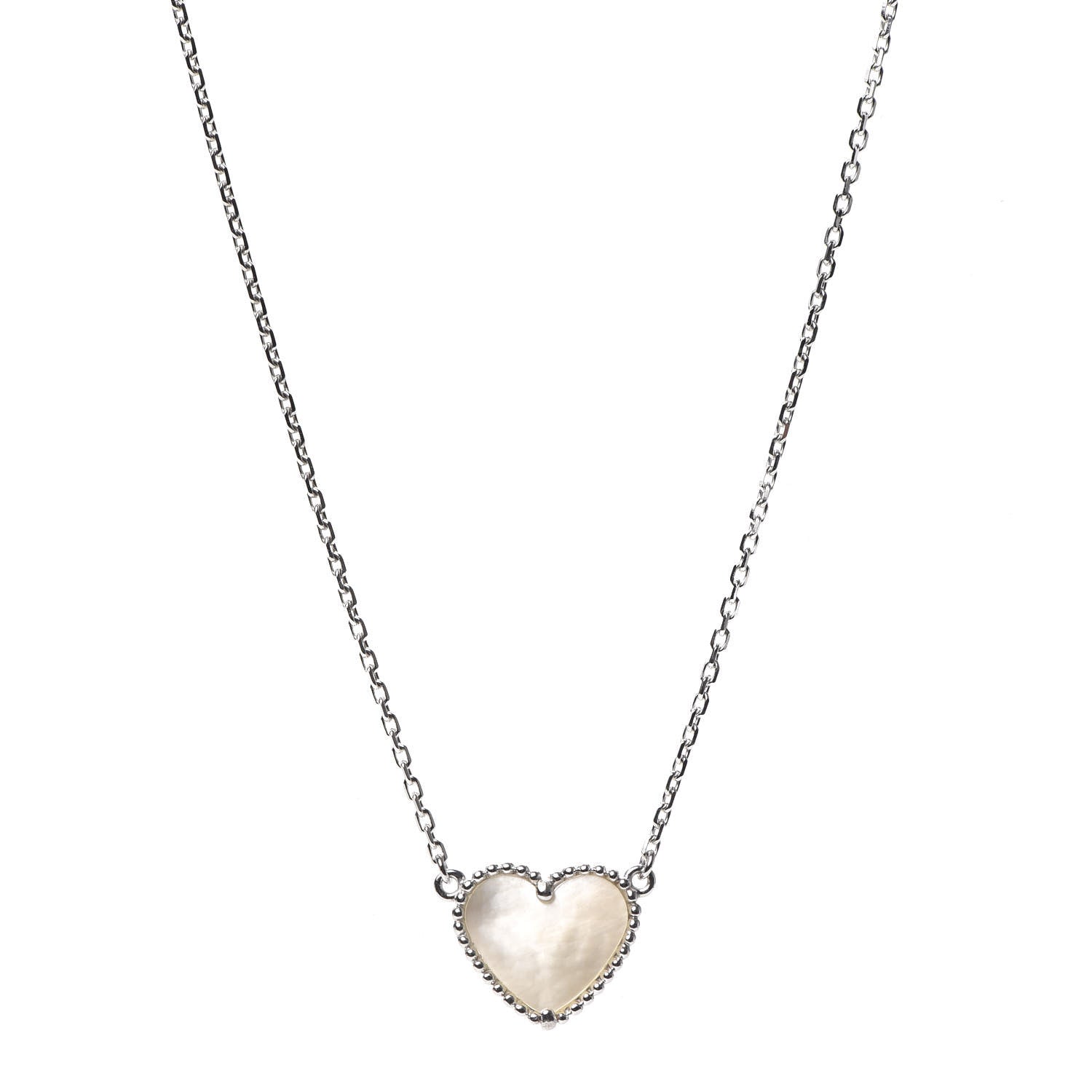 Van Cleef & Arpels 18K White Gold Mother of Pearl Lucky Alhambra Heart Pendant Necklace 1 of 5