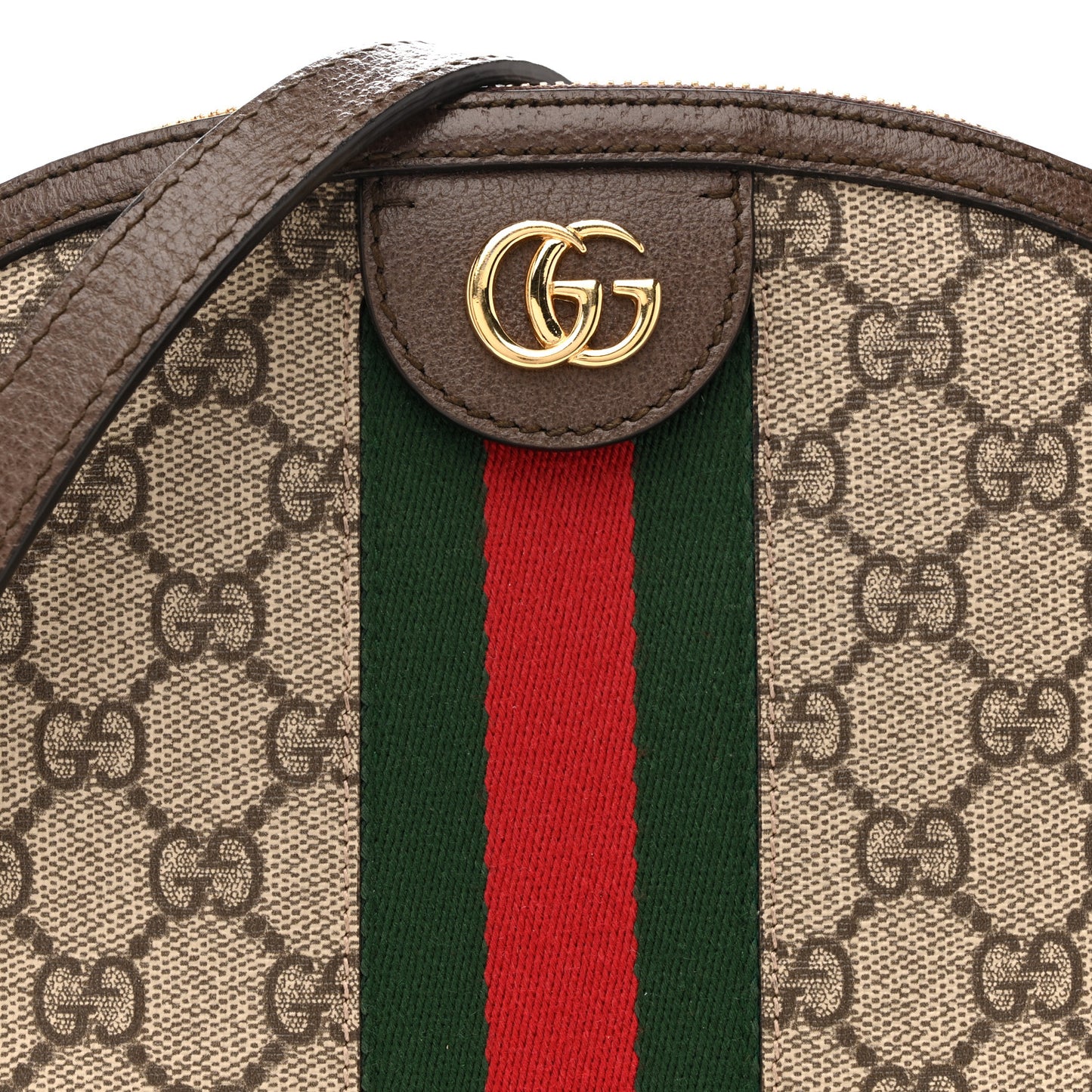GG Supreme Monogram Textured Dollar Calfskin Web Small Ophidia Dome Shoulder Bag Beige Ebony New Acero