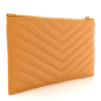 Saint Laurent Grain De Poudre Chevron Monogram Bill Pouch Senape Yellow 3 of 9