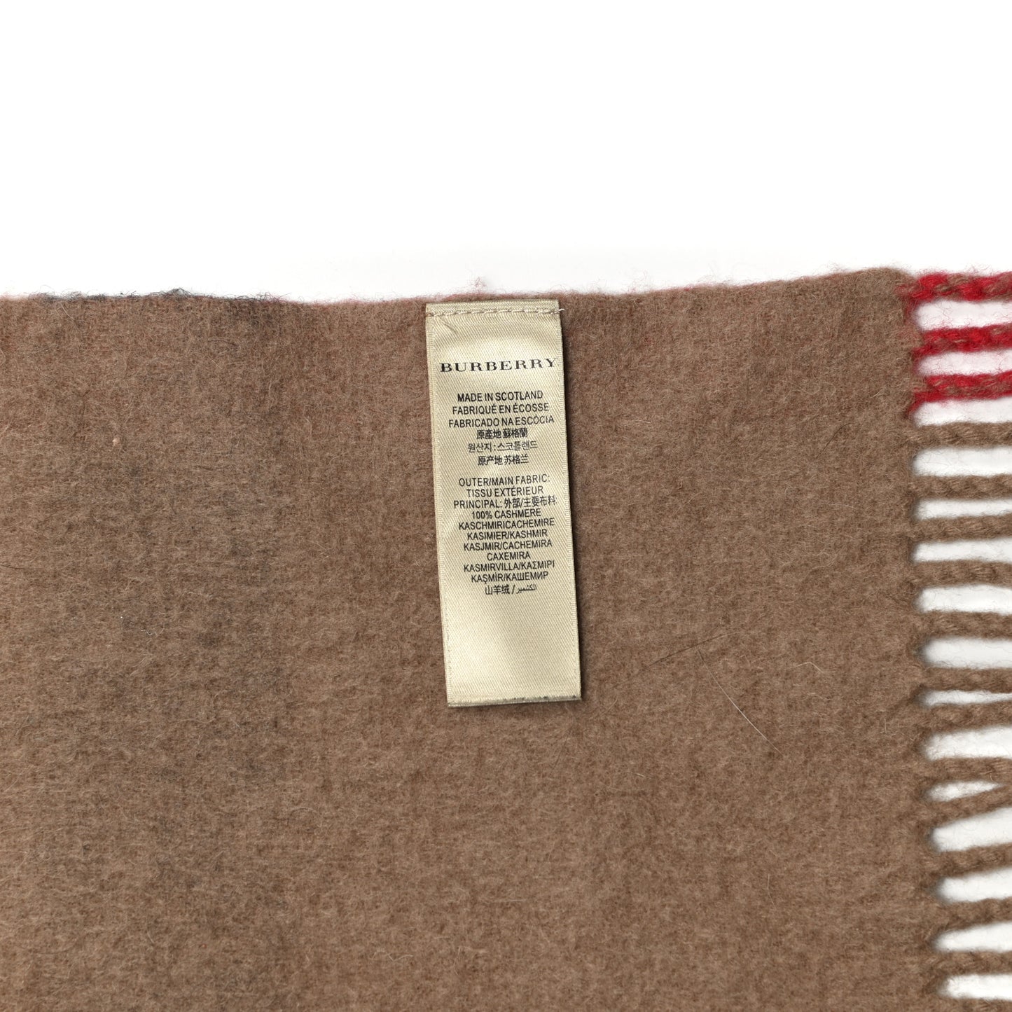 Cashmere Wool Nova Check St. Helene Blanket Fringe Scarf Camel