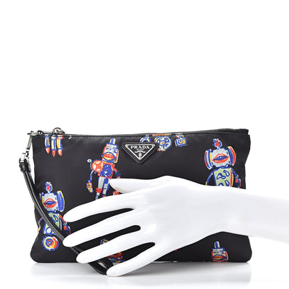 Prada Tessuto Nylon Robot Wristlet Pouch Black 2 of 7