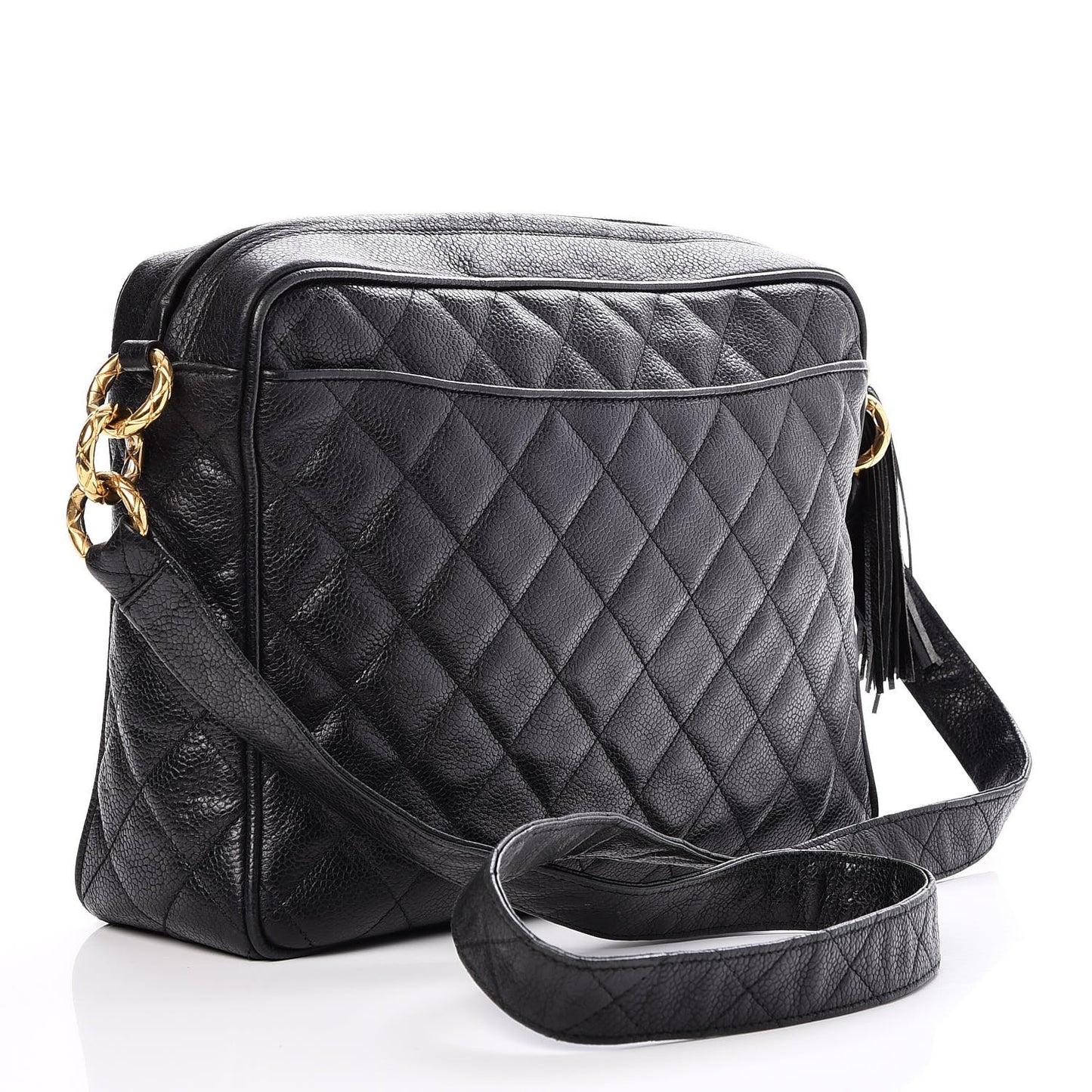 Caviar Quilted Tassel Camera Bag Black