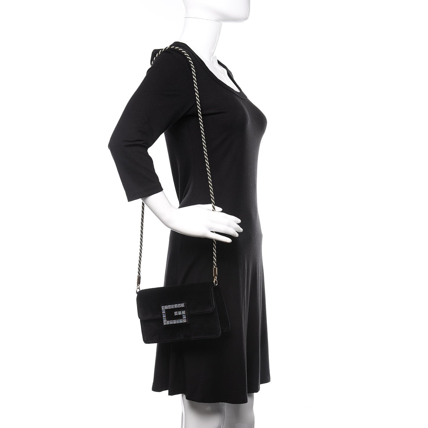 Velvet Crystal Square G Shoulder Bag Black