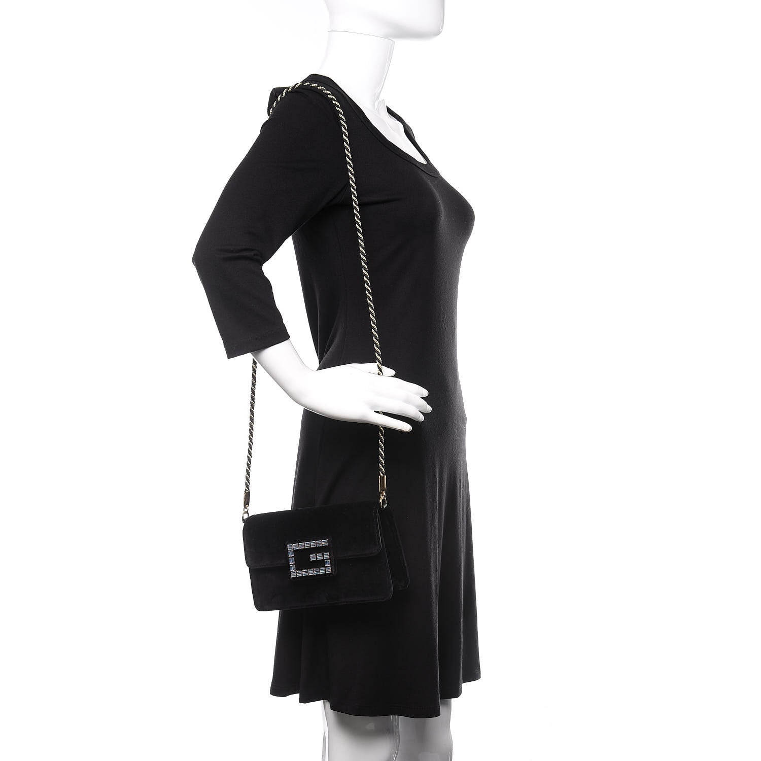 Gucci Velvet Crystal Square G Shoulder Bag Black 2 of 10