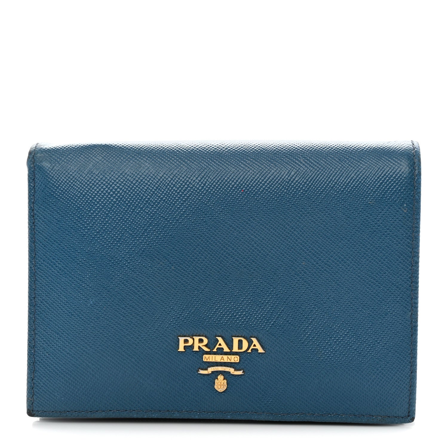 Prada Saffiano Metal Compact Snap Bi-Fold Wallet Cobalto 1 of 11