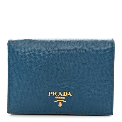 Prada Saffiano Metal Compact Snap Bi-Fold Wallet Cobalto 1 of 11