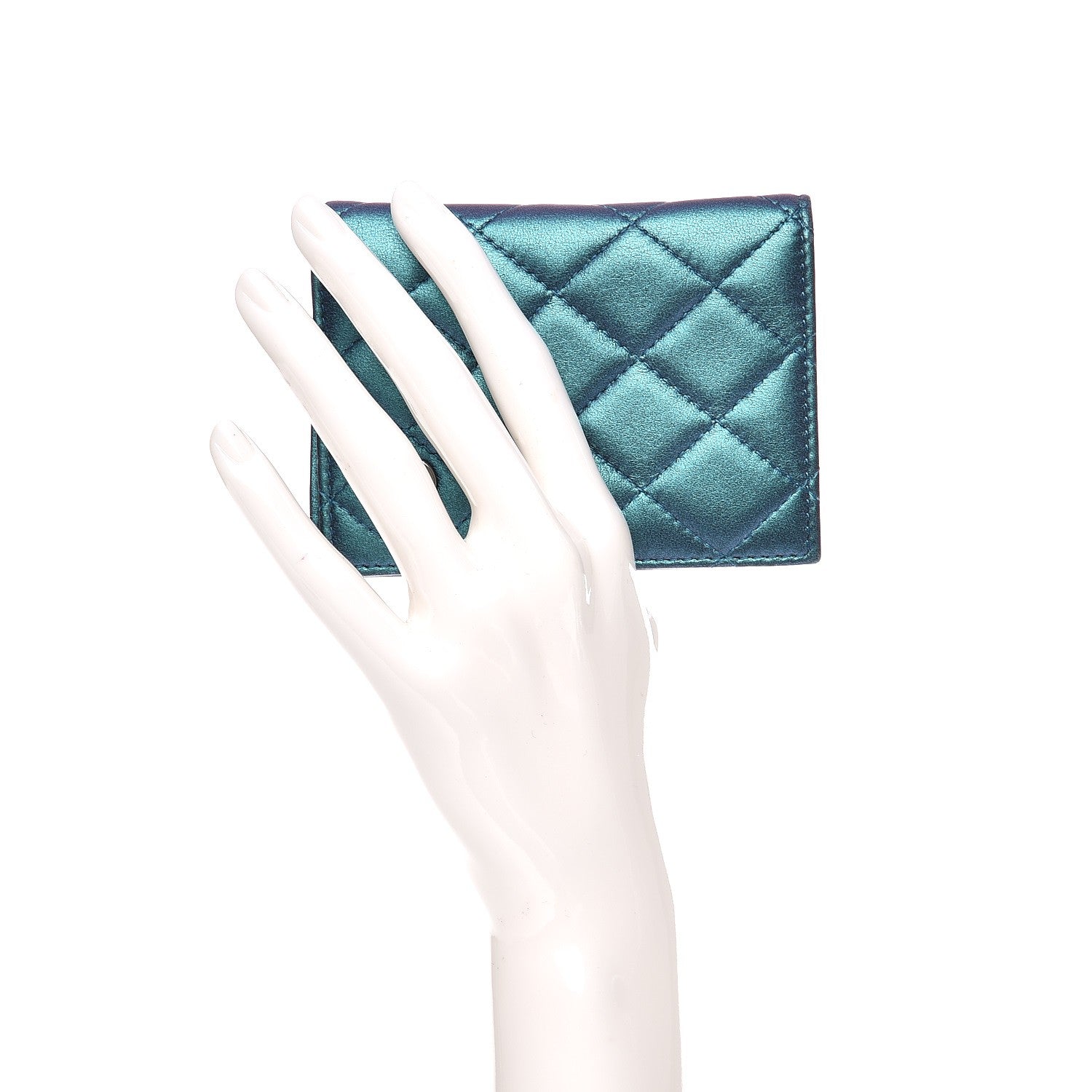 Chanel Metallic Lambskin Quilted Card Holder Wallet Turquoise 2 of 7