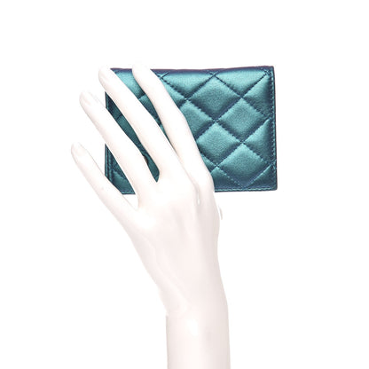 Chanel Metallic Lambskin Quilted Card Holder Wallet Turquoise 2 of 7