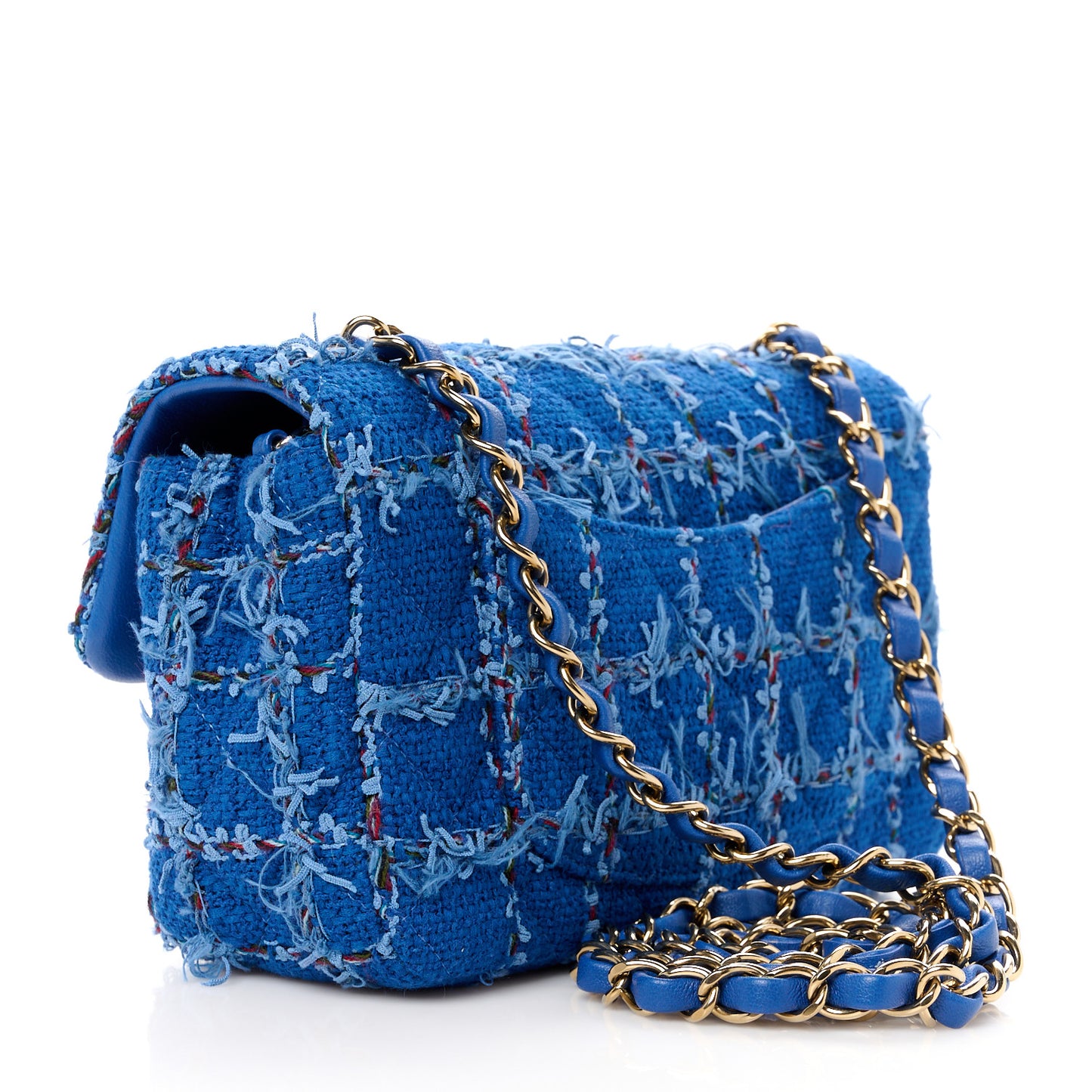 Tweed Quilted Mini Rectangular Flap Blue Multicolor