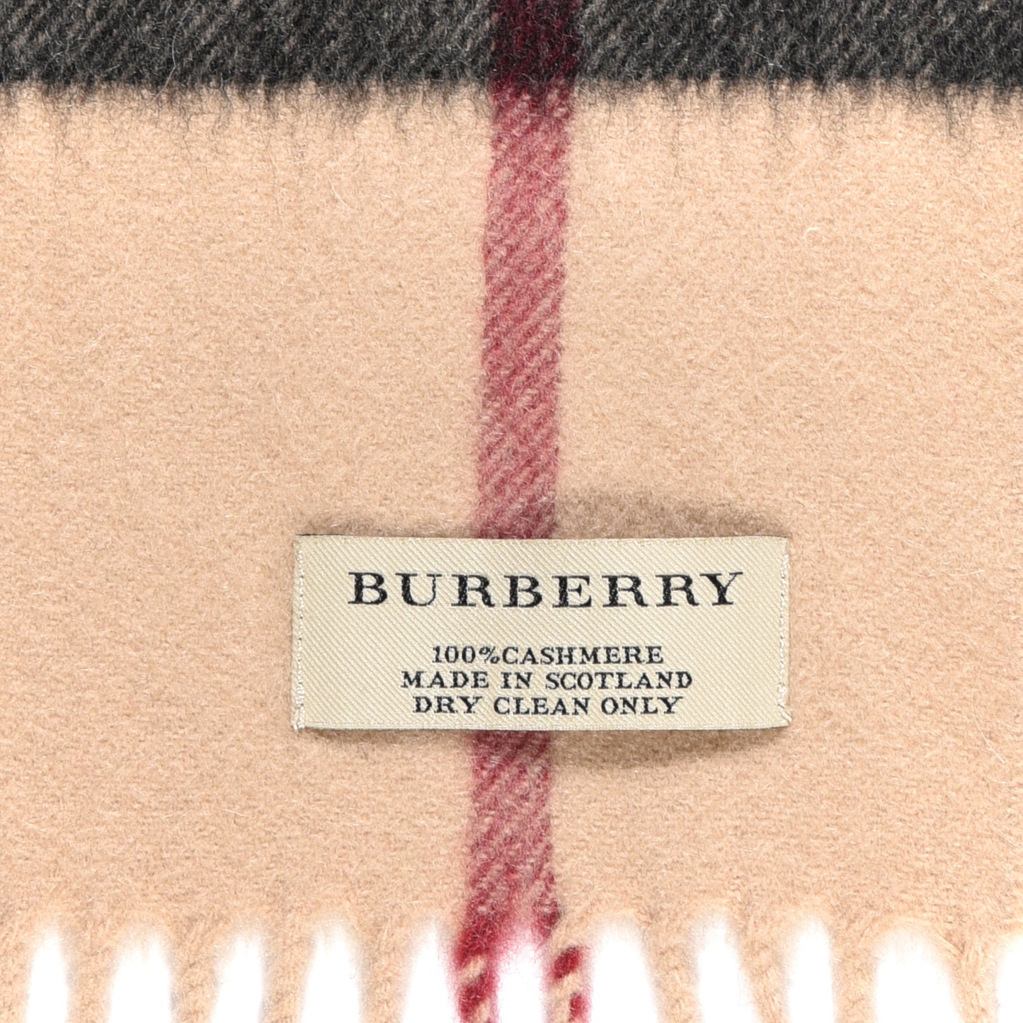 Cashmere Nova Check Fringe Scarf Camel