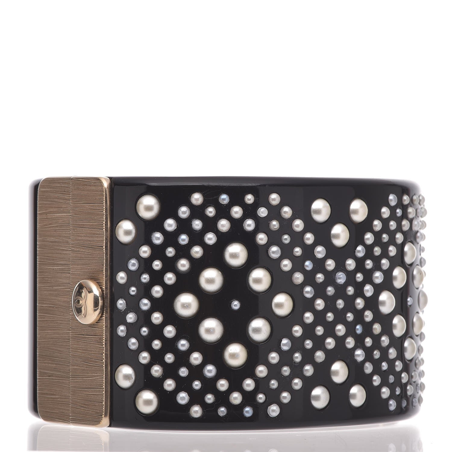 Chanel Resin Pearl Crystal CC Cuff Black 3 of 4