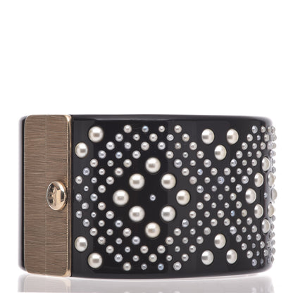 Chanel Resin Pearl Crystal CC Cuff Black 3 of 4