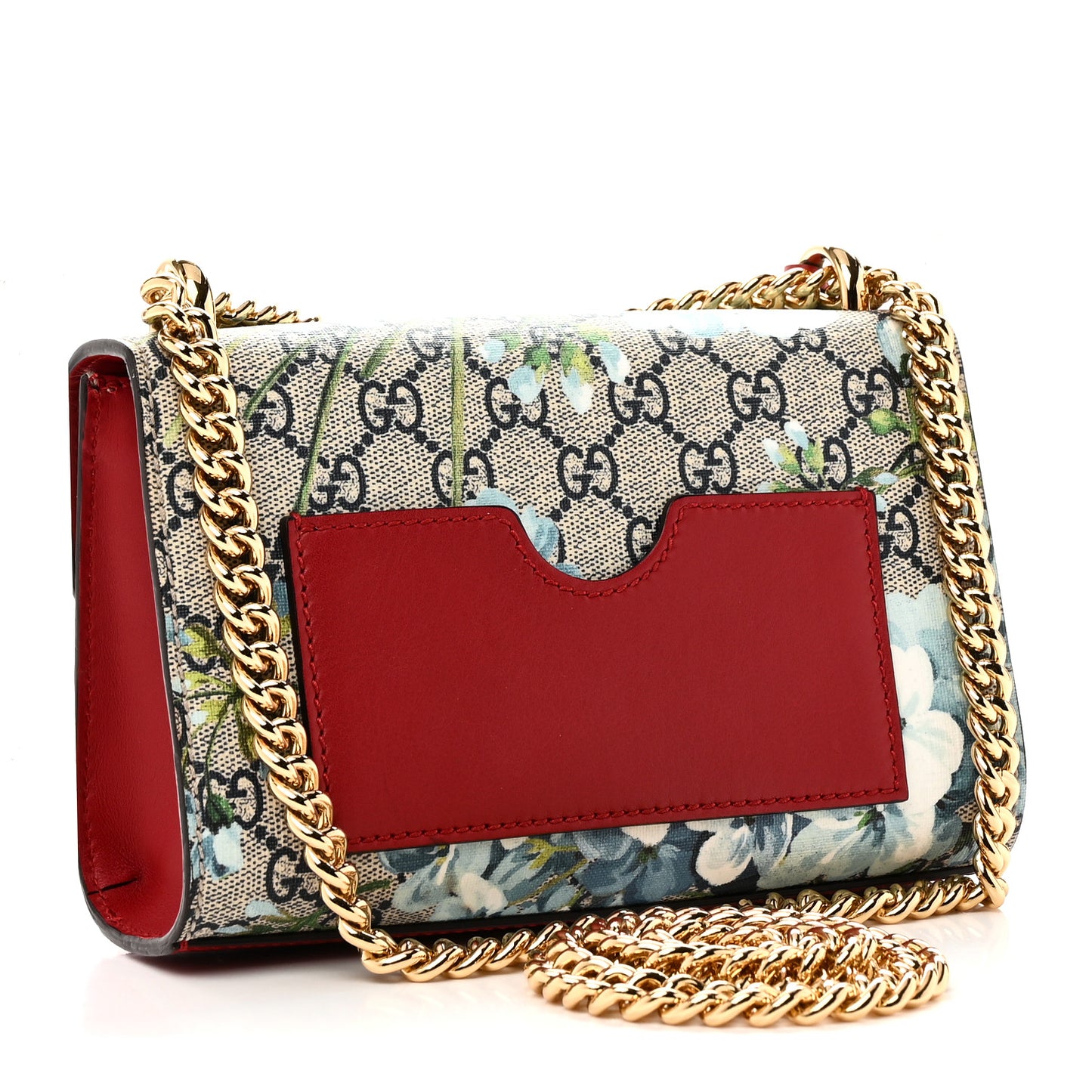 GG Supreme Monogram Blooms Small Padlock Shoulder Bag Beige Blue Navy Hibiscus Red