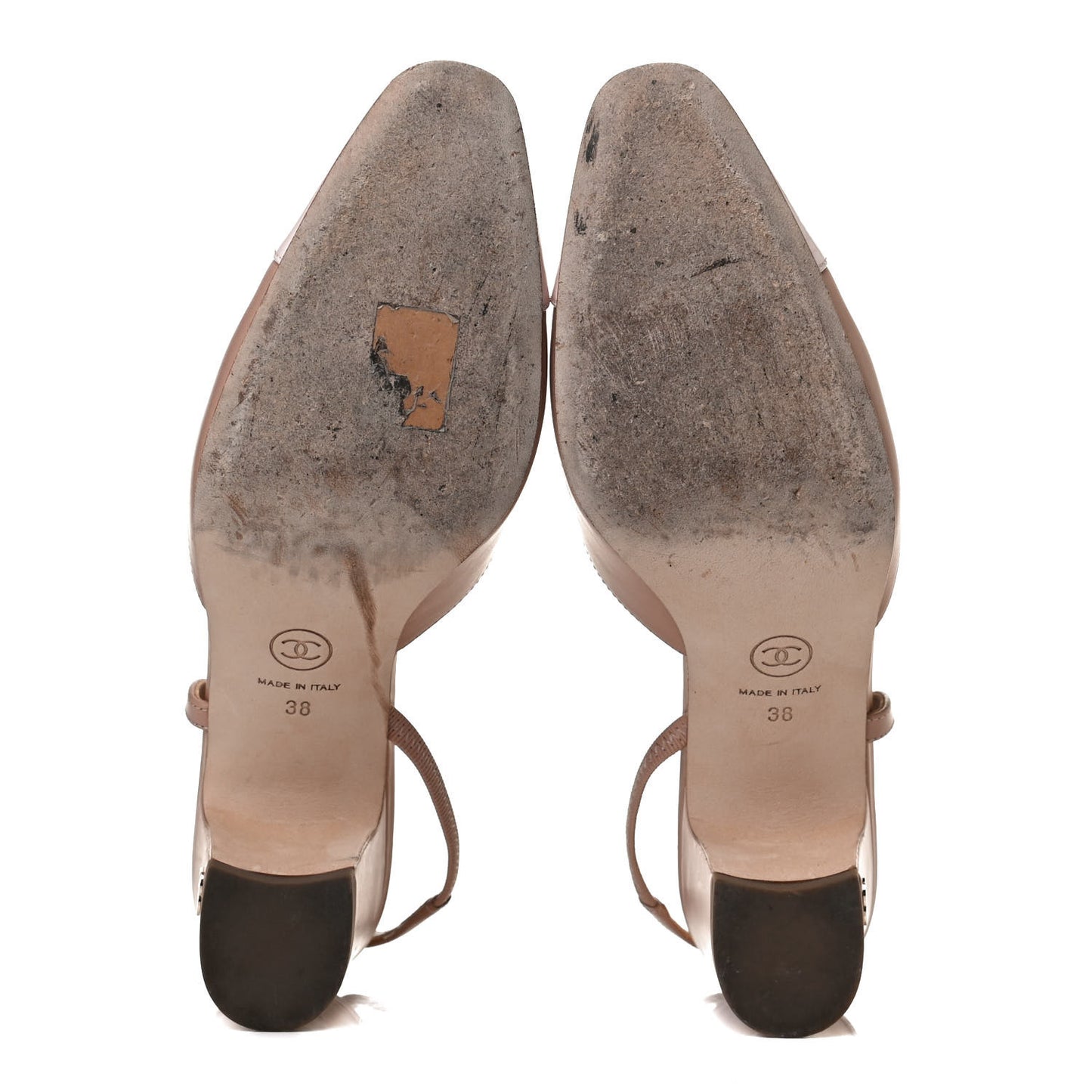Glazed Calfskin Cap Toe CC Slingback Pumps 38 Beige Pink