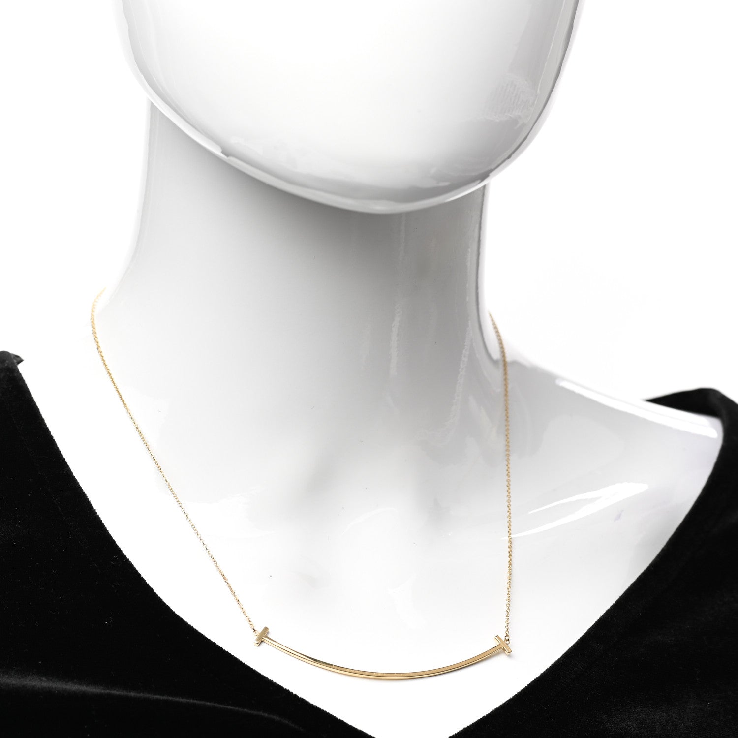 Tiffany 18K Yellow Gold Large T Smile Pendant Necklace 2 of 5