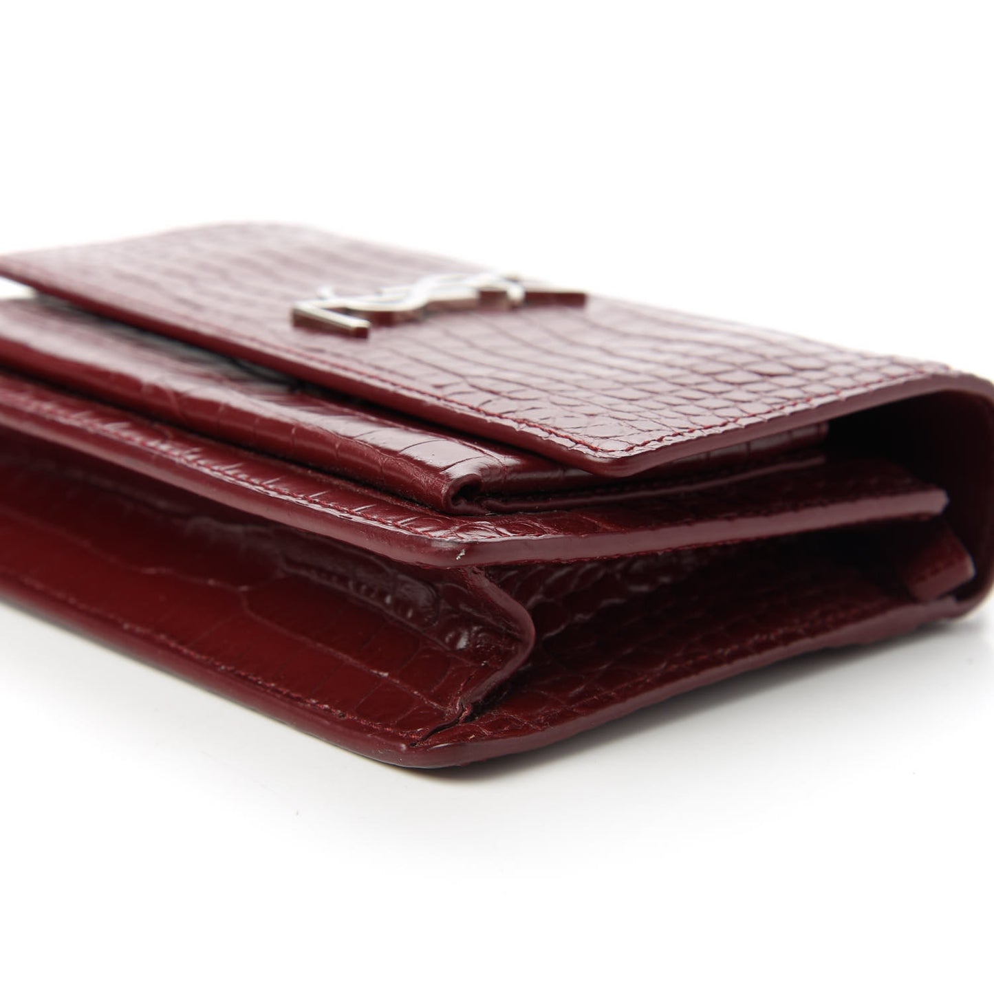 Calfskin Crocodile Embossed Monogram Sunset Chain Wallet Palissandre
