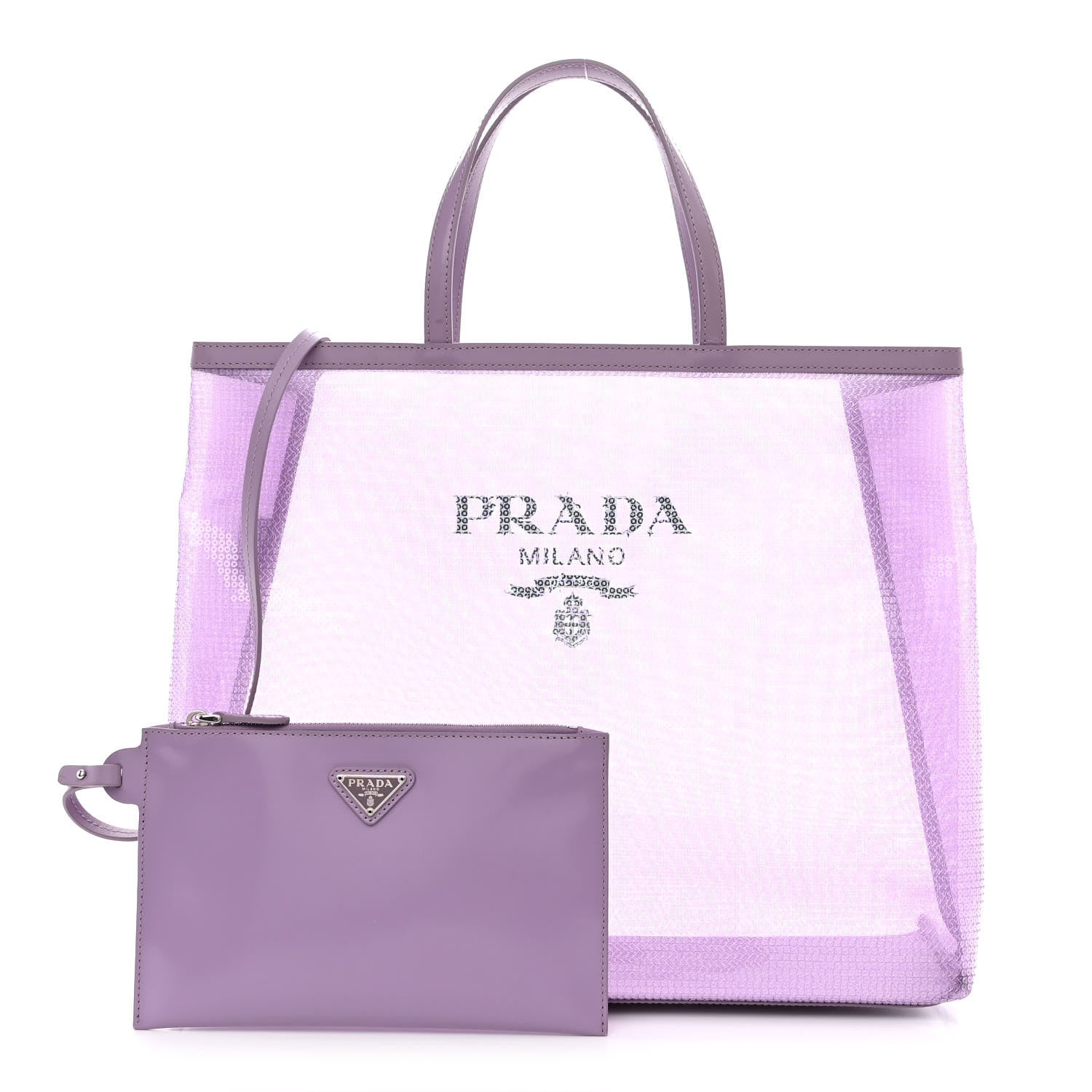 Prada Mesh Paillettes Spazzolato Logo Shopping Tote Lilium 1 of 11
