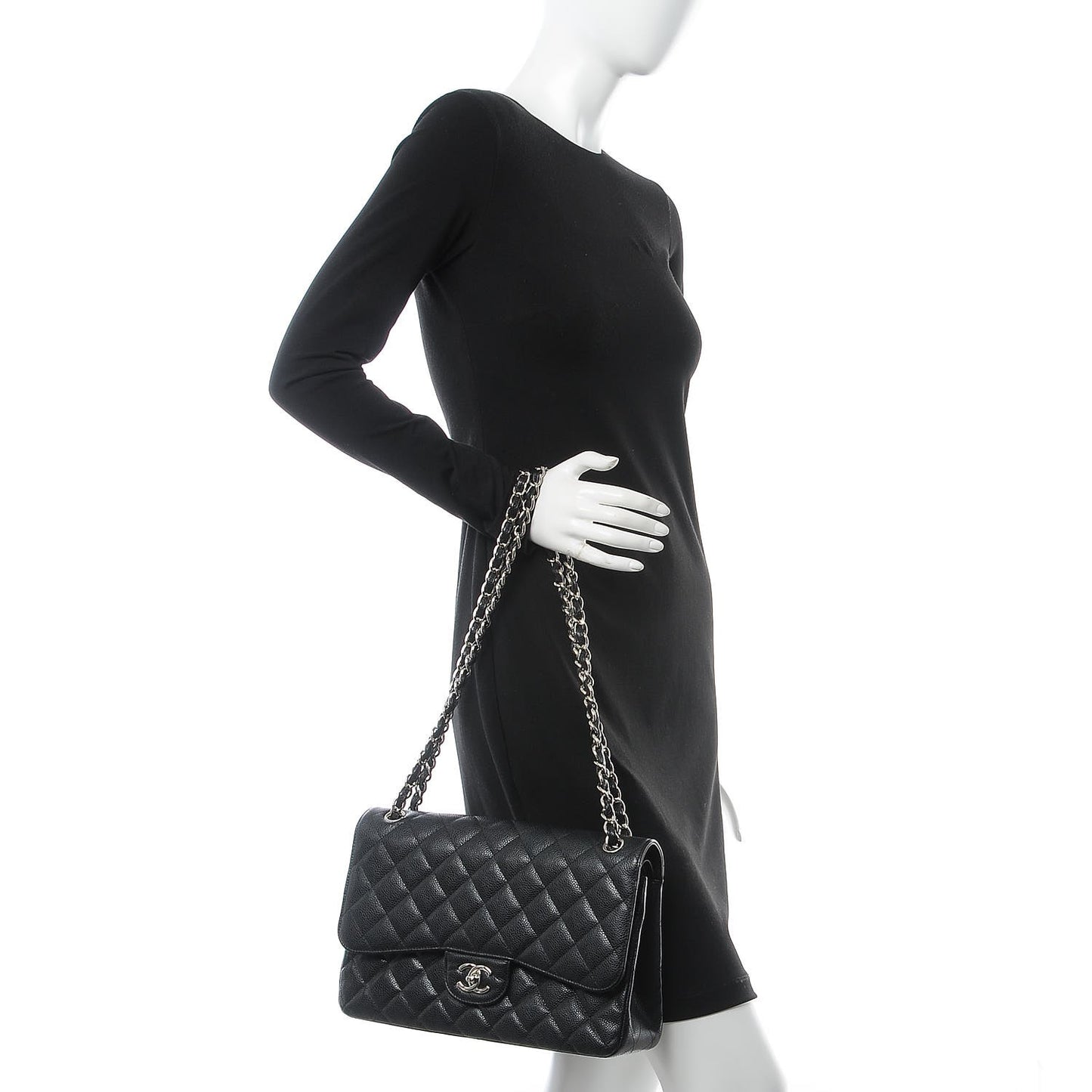 Caviar Quilted Jumbo Double Flap Black