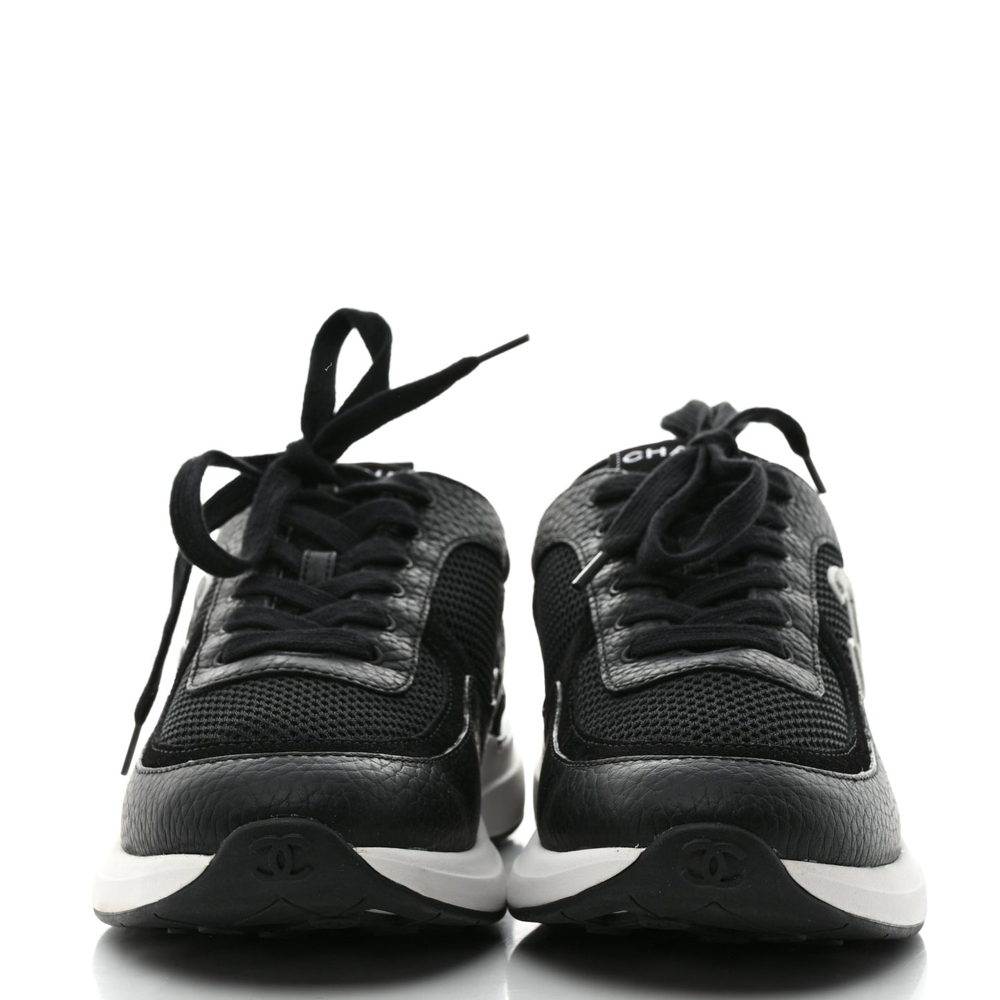 Calfskin Mesh Lycra Suede Womens Logo Sneakers 39 Black