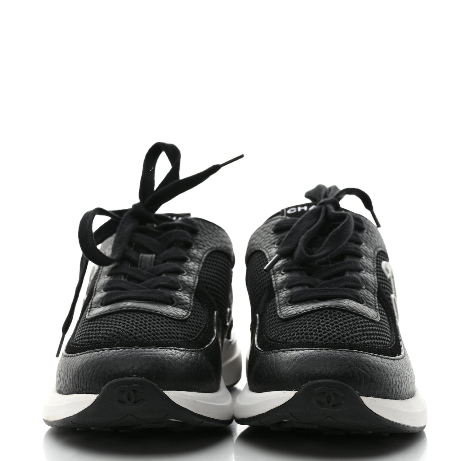 Chanel Calfskin Mesh Lycra Suede Womens Logo Sneakers 39 Black 2 of 9