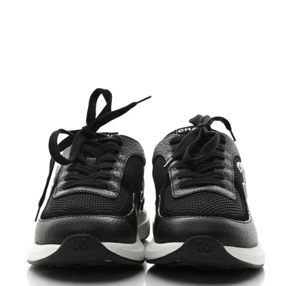 Chanel Calfskin Mesh Lycra Suede Womens Logo Sneakers 39 Black 2 of 9