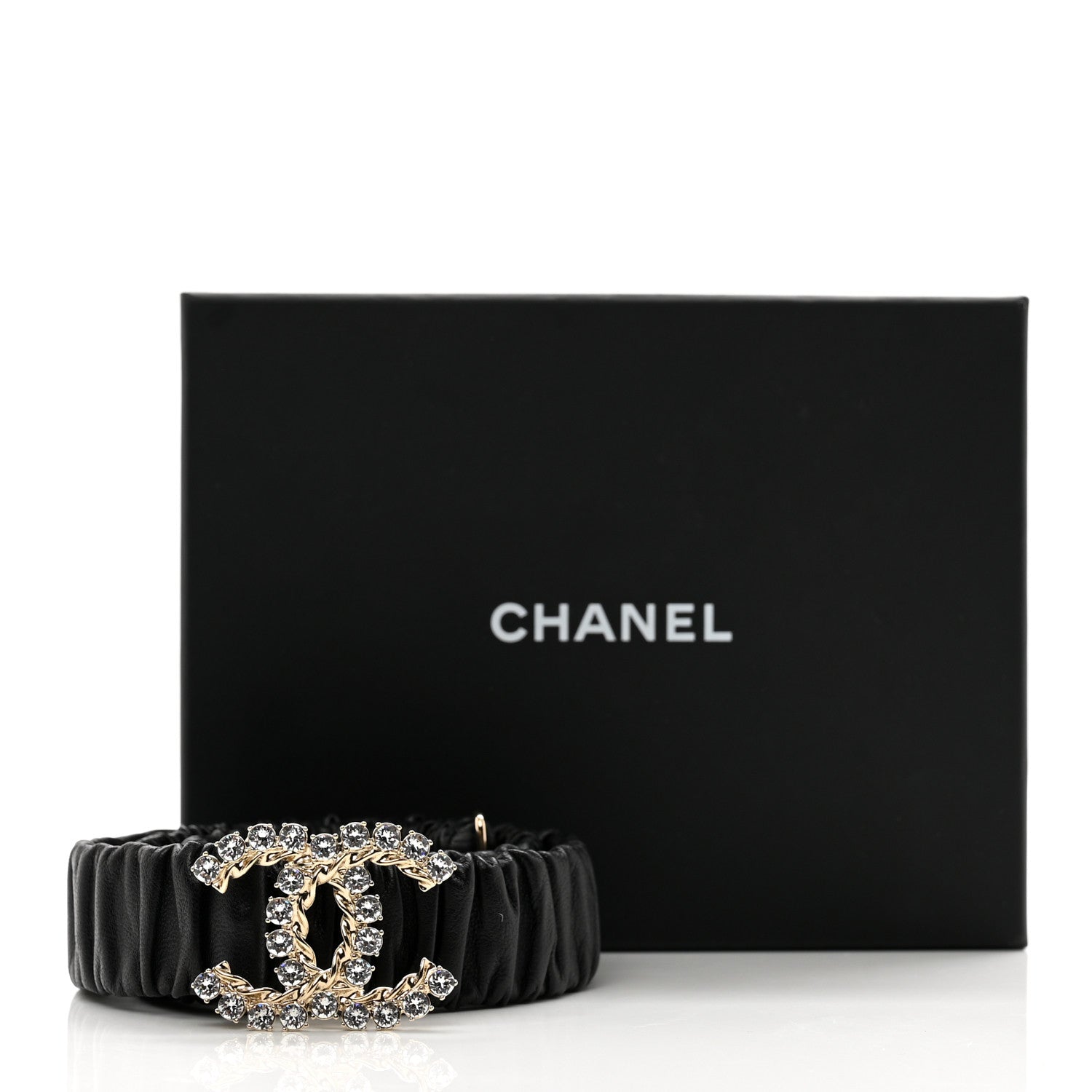 Chanel Calfskin Strass Ruched Rope CC Belt 75 30 Black 5 of 5