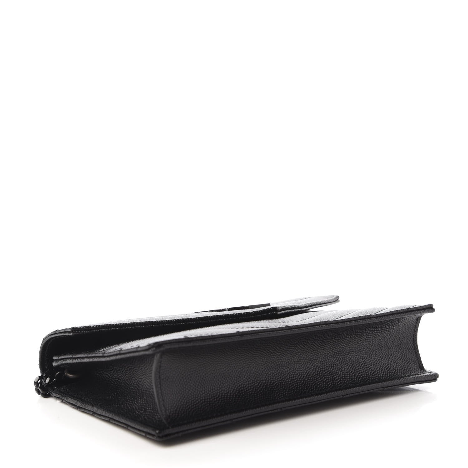 Saint Laurent Grain De Poudre Matelasse Chevron Monogram Envelope Chain Wallet Black 4 of 10