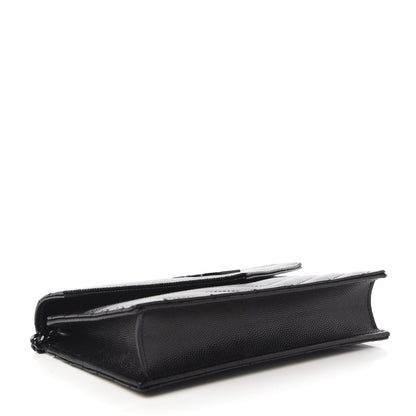 Saint Laurent Grain De Poudre Matelasse Chevron Monogram Envelope Chain Wallet Black 4 of 10
