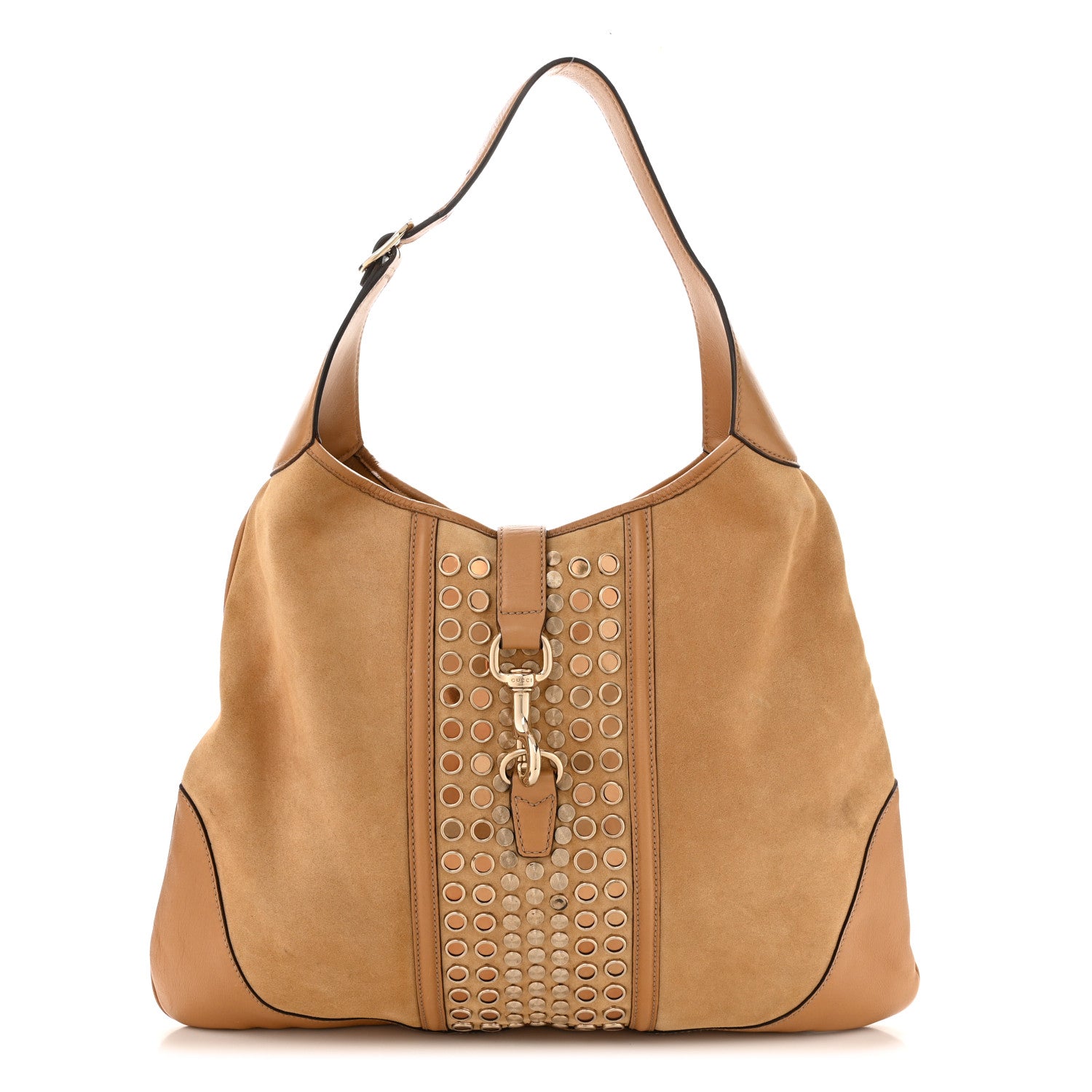 Gucci Suede Studded Large Jackie Shoulder Bag Light Brown 1 of 15