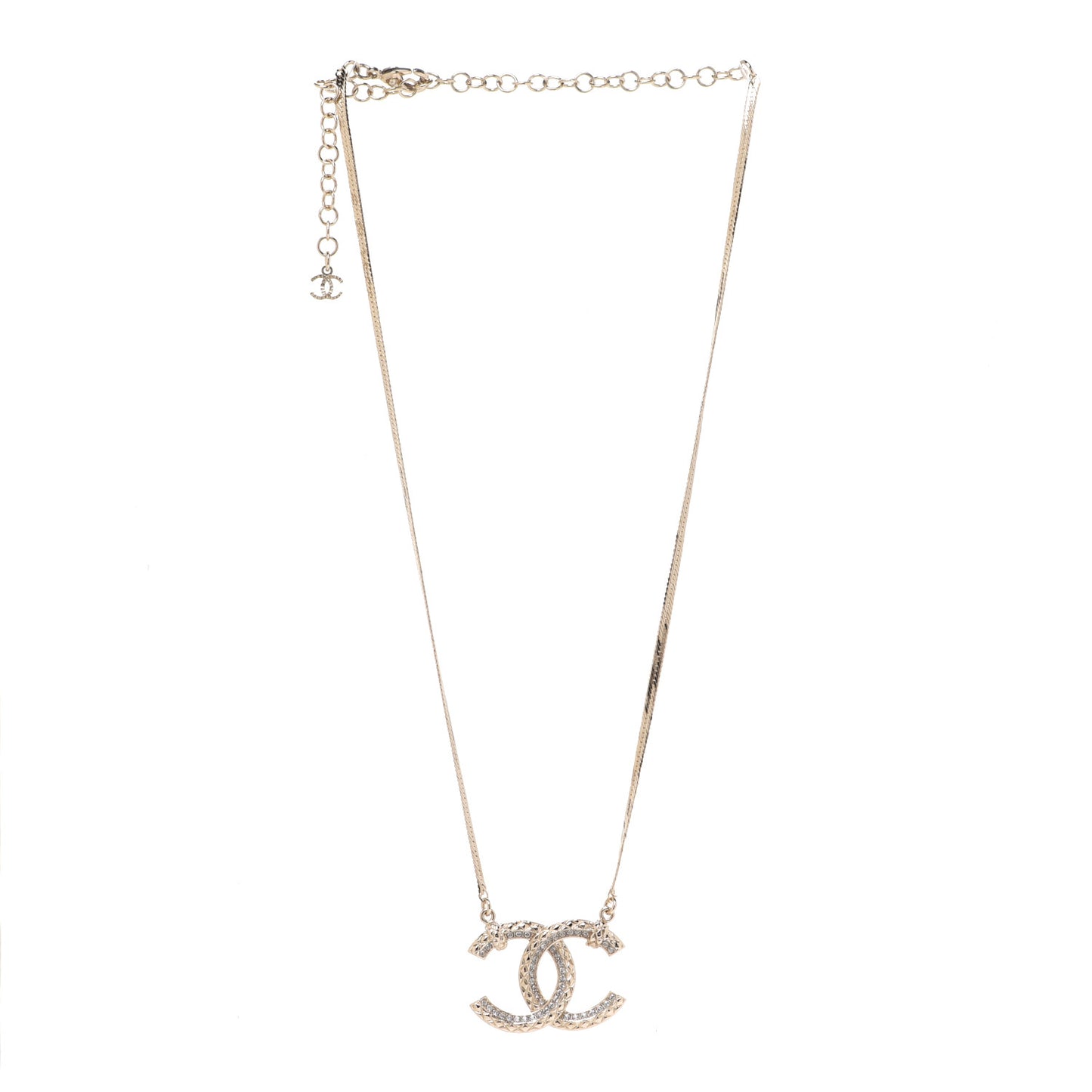 Crystal Textured CC Pendant Necklace Gold