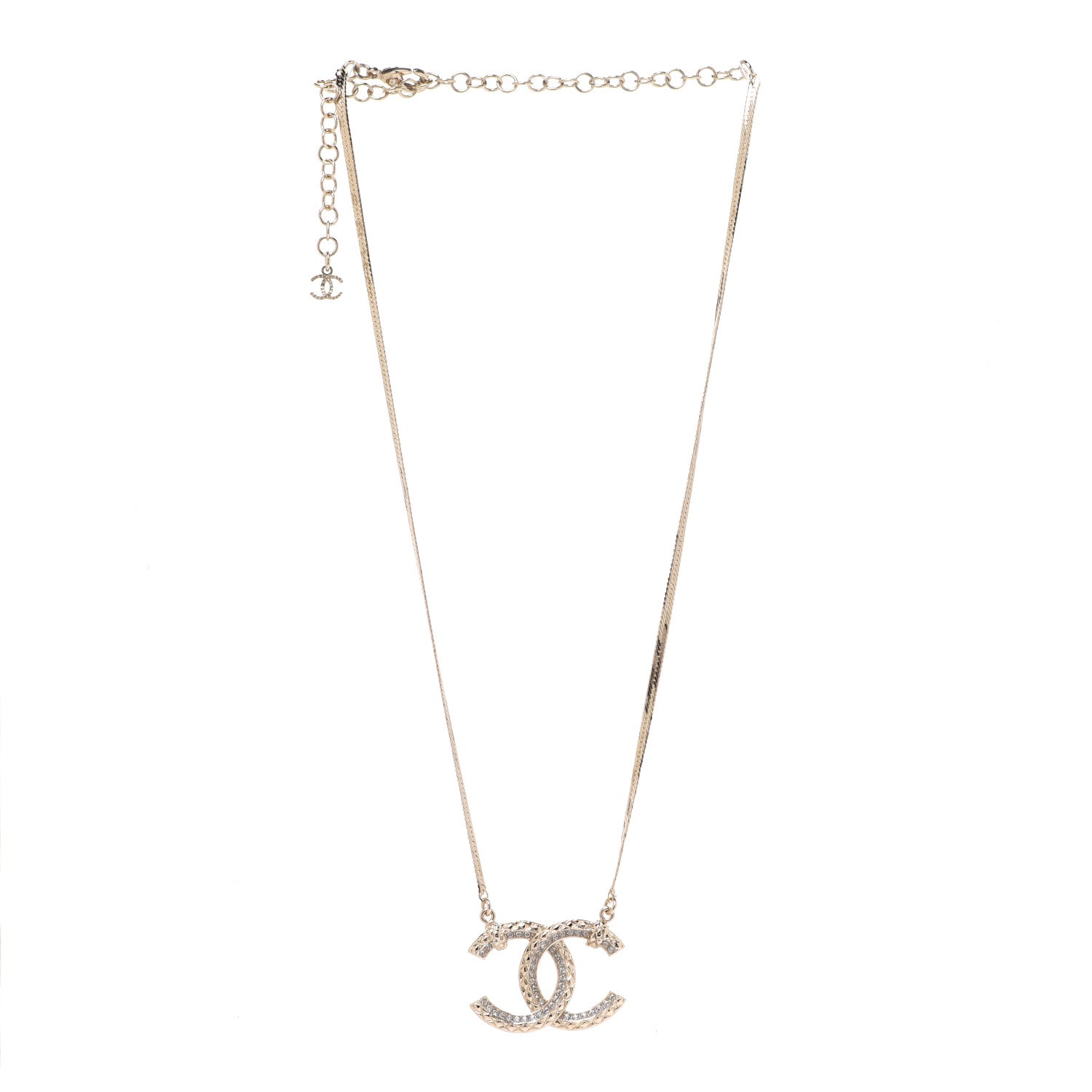 Chanel Crystal Textured CC Pendant Necklace Gold 3 of 6