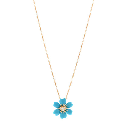 Van Cleef & Arpels 18K Yellow Gold Diamond Turquoise Mini Rose De Noel Pendant Necklace 1 of 5