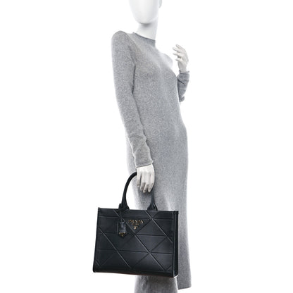 Prada Soft Calfskin Triangolo Symbole Embossed Medium Tote Black 2 of 9