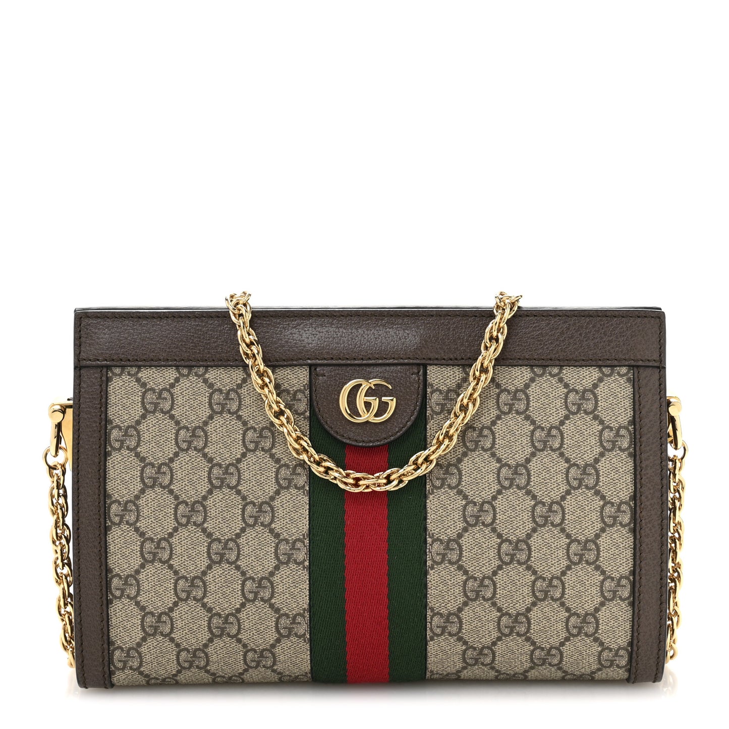 GG Supreme Monogram Web Small Ophidia Chain Shoulder Bag Brown