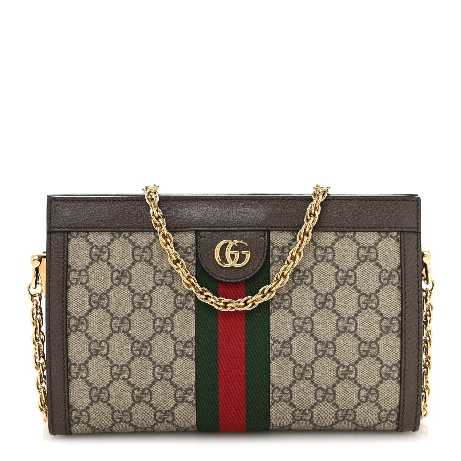 Gucci GG Supreme Monogram Web Small Ophidia Chain Shoulder Bag Brown 1 of 11
