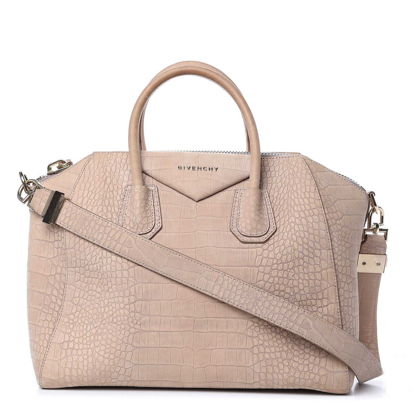 Nubuck Crocodile Embossed Medium Antigona Beige