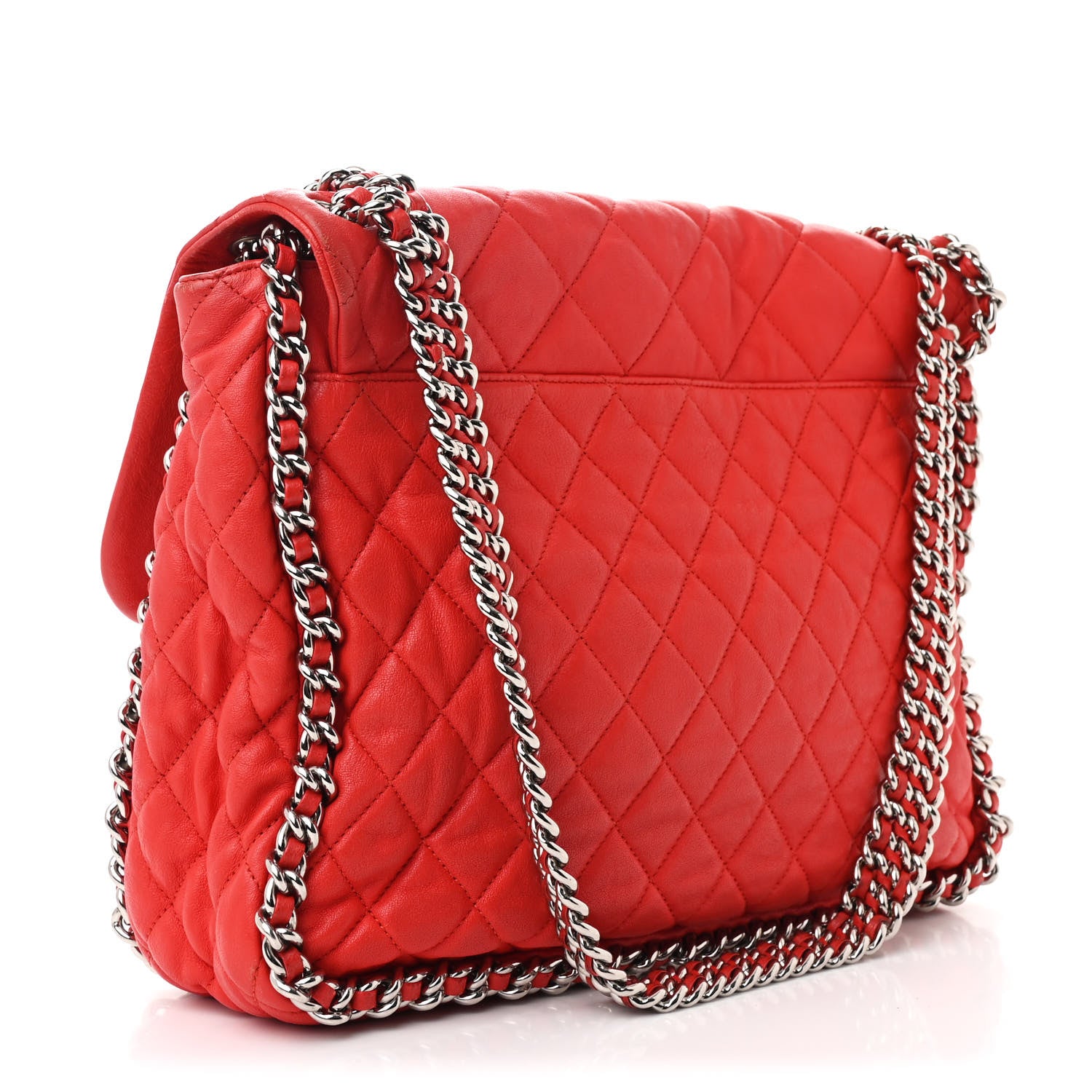Chanel Washed Lambskin Quilted Maxi Chain Around Flap Red 3 of 11