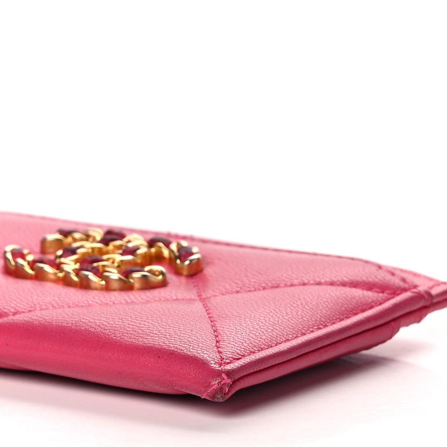 Shiny Goatskin Quilted 19 Card Holder Dark Pink